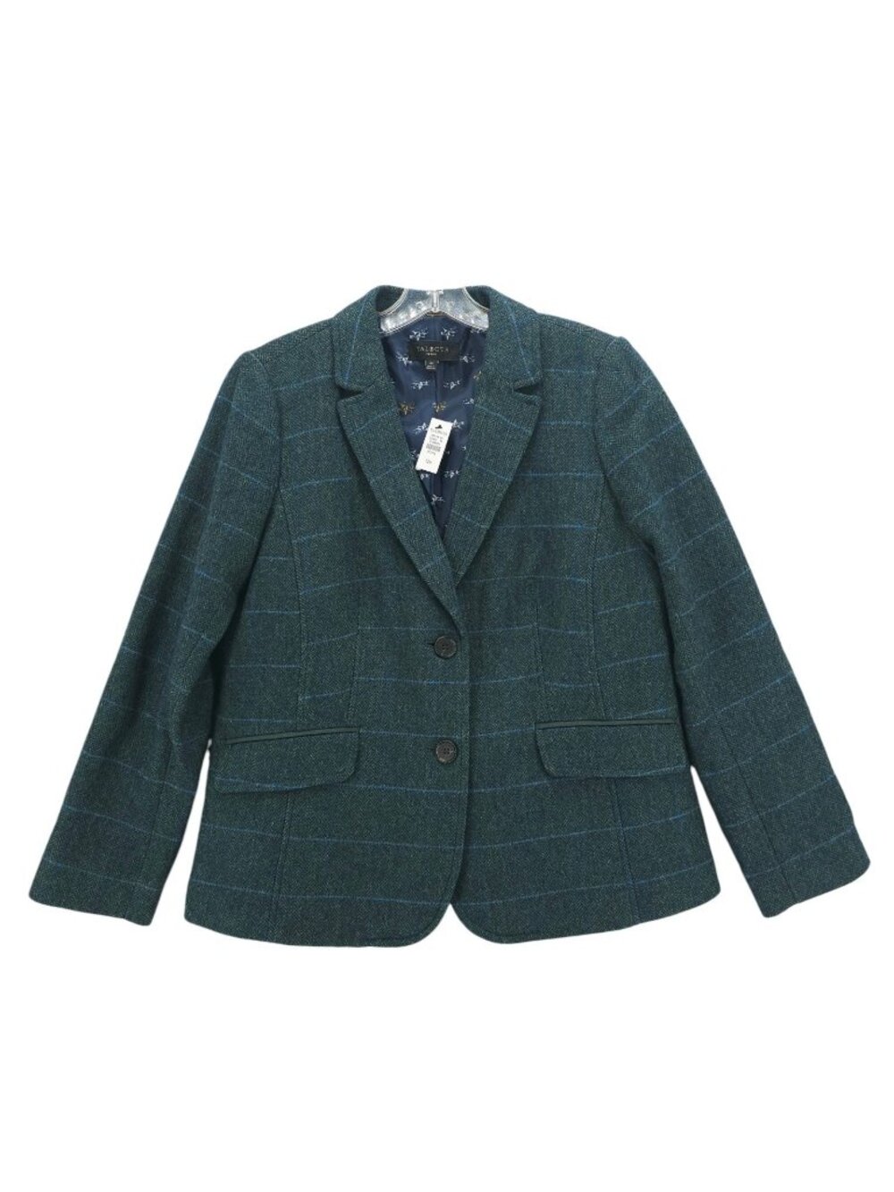 NWT TALBOTS Wool Blend Blazer Jacket Green Blue Herringbone Check 12 PETITE